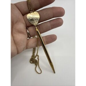 Mechanical Pencil Goldtone Art Deco Chatelaine Pendant Bead Chain Necklace Pam